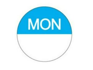Removable Day Labels 24mm Circle MONDAY (1000/Roll)