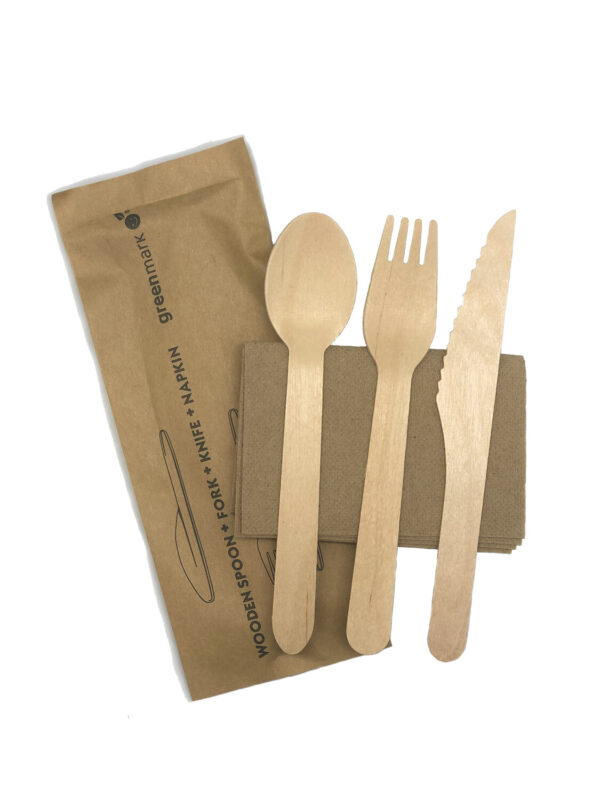 Wooden Cutlery Set (Fork/Knife/Spoon/Napkin) (400/Carton)