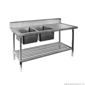 Stainless Steel DOUBLE LEFT Sink Bench w/ Pot Undershelf 1800x700x900