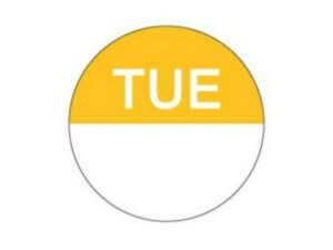 Removable Day Labels 24mm Circle TUESDAY (1000/Roll)