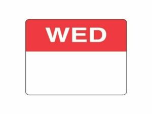 Removable Day Labels 40mm Square WEDNESDAY (500/Roll)