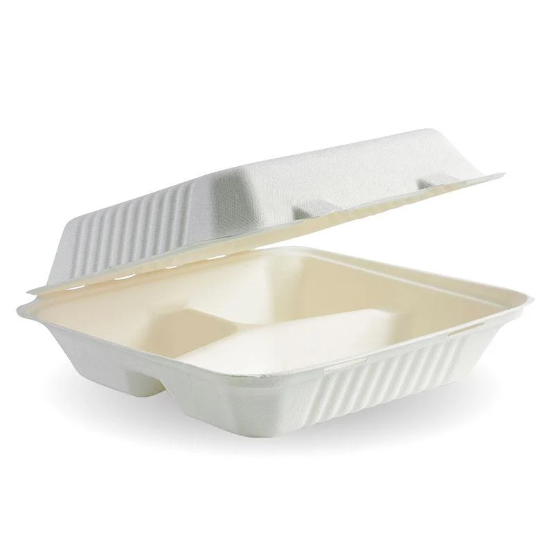 Sugarcane Dinner Box 9'', 3 Compartment WHITE (200/CTN)