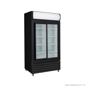 THERMASTER Upright Fridge Glass 2 SLIDING Door 862Lt BLACK
