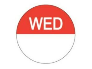 Removable Day Labels 24mm Circle WEDNESDAY (1000/Roll)