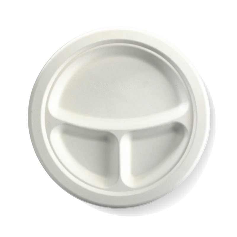 Sugarcane Round Plate 250mm/10", 3 Compartment (500/CTN)