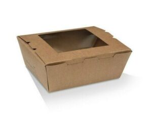 Brown Kraft Board Lunch Box w/ PLA Window, SMALL (200/CTN)