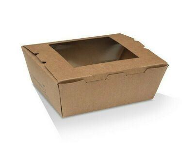 Brown Kraft Board Lunch Box w/ PLA Window, SMALL (200/CTN)