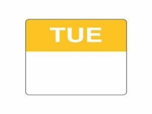 Removable Day Labels 40mm Square TUESDAY (500/Roll)