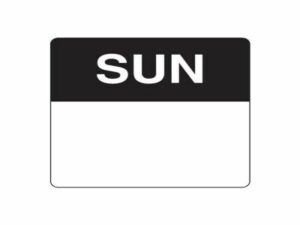 Removable Day Labels 40mm Square SUNDAY (500/Roll)