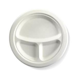 Sugarcane Round Plate 230mm/9", 3 Compartment (500/CTN)