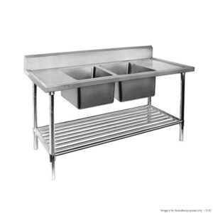 Stainless Steel DOUBLE CENTRE Sink Bench w/ Pot Undershelf 2400x700x900