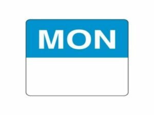 Removable Day Labels 40mm Square MONDAY (500/Roll)