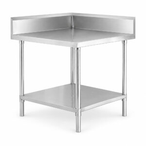 Stainless Steel Corner Work Bench w/ Undershelf & Splashback 700x700x900mm